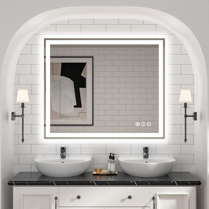 LED Bathroom Mirror, 48"X40" with Front and Backlit, Anti-Fog, Bathroom Vanity Mirror with Memory Function, Stepless Dimmable Lighted Bathroom Mirror, Tempered Glass (Horizontal/Vertical) | Front & Backlit, Memory Function, HD Tempered Glass Vanity Mirror