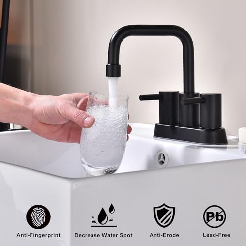 4 Inch Centerset Matte Black Bathroom Faucet 2 or 3 Hole | Stainless Steel Black Sink Faucet with Pop up Drain, 2 Handle Vanity Faucet for Bathroom, Restroom, Rv - color: Matte Black