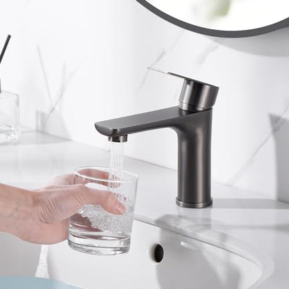 SUMERAIN Bathroom Faucets for Sink Lavatory Faucet 304 Stainless Steel Single Hole Single Handle, Gun Gray | Unique Flow Pattern, Water-saving, Lead-Free, with Faucet Supply Lines, Easy DIY Install - color: Gun Gray