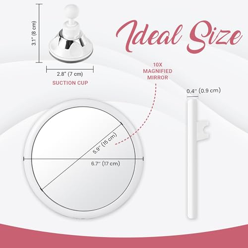 10X Round Magnifying Mirror for Applying Makeup - Suction Cup Cosmetic Make Up Mirror, Ideal for Vanity, Bathroom, and Travel Use - 6.7" Diameter