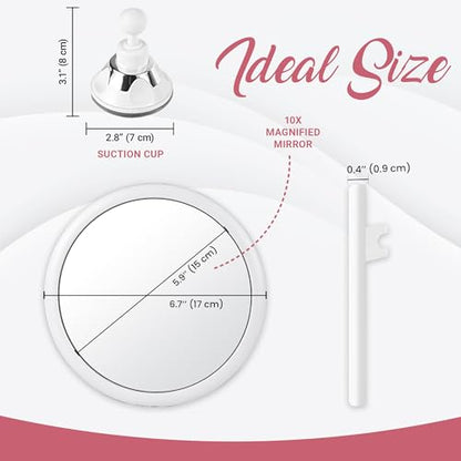 10X Round Magnifying Mirror for Applying Makeup - Suction Cup Cosmetic Make Up Mirror, Ideal for Vanity, Bathroom, and Travel Use - 6.7" Diameter