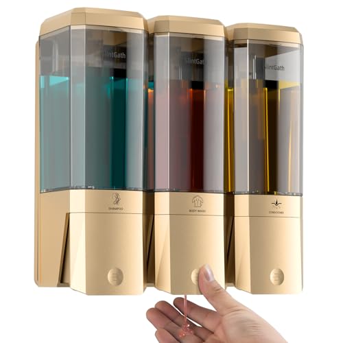 Shampoo and Conditioner Dispenser,Shower Dispenser 3 Chamber No Drill Shampoo Dispenser for Shower Wall Mounted Shower Soap Dispenser for Bathroom Hotel,Large Capacity 3 * 500ML,Gold - color: Glod 3 Chamber