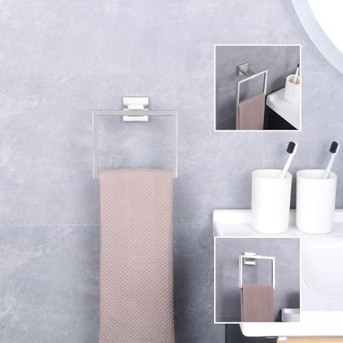 GERZWY Hand Towel Ring Bath Towel Holder Bathroom Lavatory Shower Towel Hanger Holder Brushed Stainless Steel Wall Mount JG1916-2LS - color: Brushed