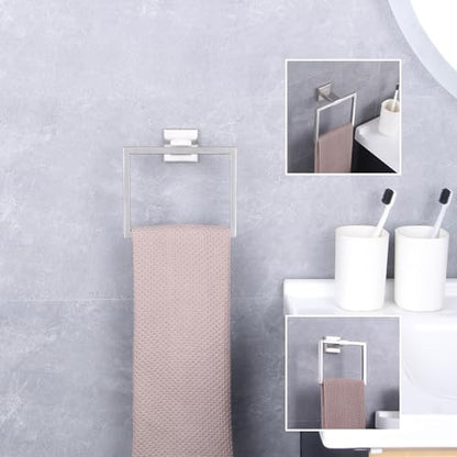 GERZWY Hand Towel Ring Bath Towel Holder Bathroom Lavatory Shower Towel Hanger Holder Brushed Stainless Steel Wall Mount JG1916-2LS - color: Brushed