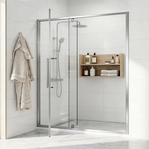 56-60" W x 72" H Pivot Shower Doors, Semi-Frameless Swing Water Repellent Glass Shower Doors with 1/4" (6mm) Clear SGCC Tempered Glass, Chrome Finish, Reversible Installation, Magnetic Closing | 1/4" (6mm) Clear SGCC Tempered Glass with a 24.8" walk-in op