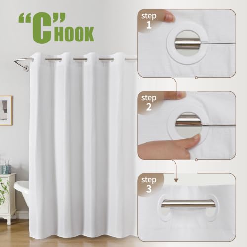 eachope No Hook Shower Curtain, Waterproof Slub Fabric, White 71x77 in | no separate liner, split grommets, waterproof backing, weighted hem, 160GSM slub fabric, machine washable, renter friendly - color: White, size: 71"WX77"L (pack of 1)