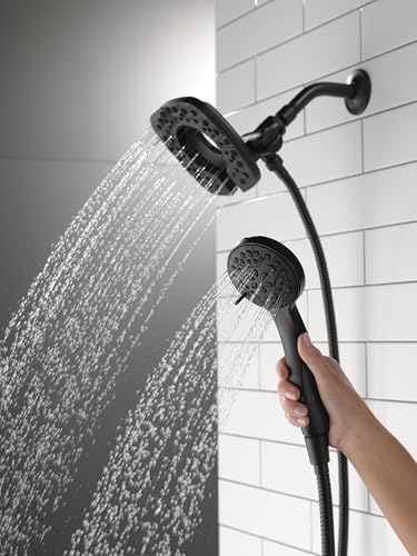 Delta 4-Setting In2ition 2-in-1 Dual Shower Head with HandHeld Spray, Matte Black Detachable Shower Head with Hose, Showerhead, 1.75 GPM Flow Rate, Matte Black 58498-BL - color: Matte Black