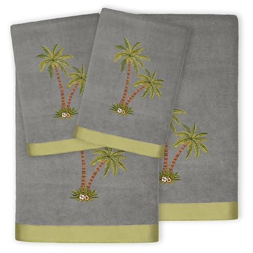 Flourish 4-Piece Premium Towel Set, Island Style Embroidery, Plush Turkish Cotton, Durable & Quick Dry, Elegant Bath Ensemble, 2 Bath 2 Hand Towels, Charcoal - color: Charcoal, size: 2 Pcs Bath 2 Pcs Hand Towel