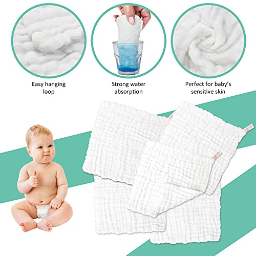 Baby Muslin Washcloths Baby Towels and Washcloths for Face Newborn Essentials Registry Baby Muslin Burp Cloths and Wash Cloths for Sensitive Skin 10 Pack 10x10 Inches - color: 10-pcs (White)