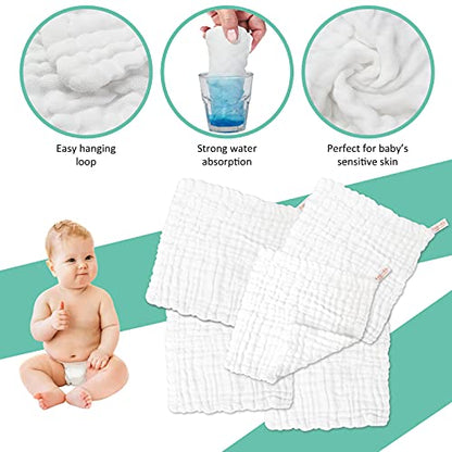 Baby Muslin Washcloths Baby Towels and Washcloths for Face Newborn Essentials Registry Baby Muslin Burp Cloths and Wash Cloths for Sensitive Skin 10 Pack 10x10 Inches - color: 10-pcs (White)