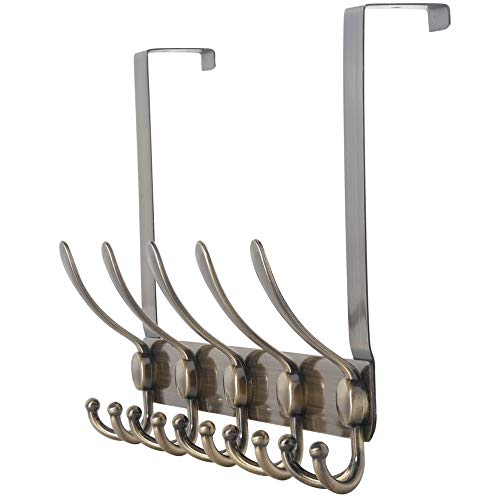 Dseap Over The Door Hook Hanger - Fits 1 3/8" to 1 3/4" Standard Doors | 5 Tri Hooks Heavy Duty Towel/Coat Rack | Door Organizer for Clothes, Jackets, Hats, Towels, Bronze - color: Bronze