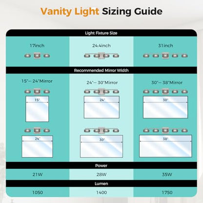 Vanity Light Fixture, 24.4 Inch 4-Light Bathroom Vanity Lighting with Brushed Nickel Finish, 5CCT Adjustable Wall Light, Dimmable Hardwired Vanity Fixture for Mirror Bathroom Guest Bath - size: 24.4 Inch Long