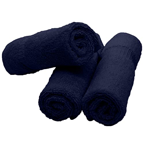 Luxury Hotel & Spa Towel Turkish Cotton Washcloths - Navy - Dobby Border - Set of 6 - color: Navy, size: 6-Piece Washcloth