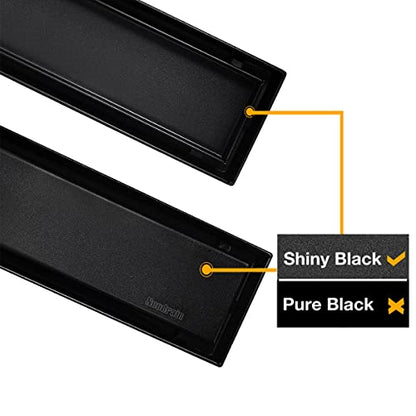 Neodrain 32" Shiny Black Linear Shower Drain,2-in-1 Flat& Tile Insert Cover | 304 Stainless Steel,Fast Drainage, Durable,Rectangle Shower Floor Drain with Adjustable Feet,Hair Strainer,Fits Bathrooms - color: Shiny Black, size: 32 In