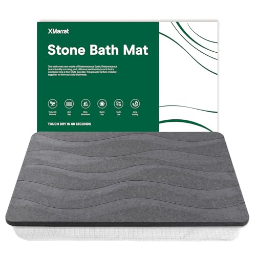 Stone Bath Mat, Diatomaceous Earth Shower Mat, 23.6" x15.4'' | Super Absorbent, Modern Quick Drying Diatomite Bathmats, Non-Slip Base, Easy Clean for Shower Floor & Bathroom (Dark Gray) - color: Dark Grey Wave, size: 23.6" x 15.4" (Rectangular)