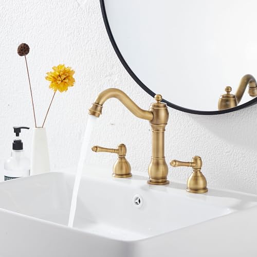 2 Handles 3 Holes Faucet Widespread Bathroom Sink Faucet Basin Tap Mixer Supply Hose Included Matching Pop Up Drain Antique Brass - color: Antique Brass, size: Widespread