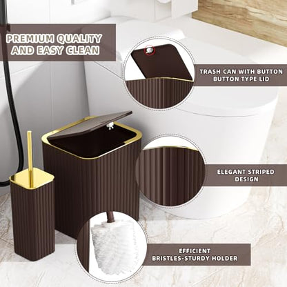 XLHOMO 26PC Bathroom Accessories Set - Gorgeous Brown Bathroom Set, Bathroom Accessory Set, Shower Curtain Set with Bathtub Mats for Shower Tub, Trash Can & Soap Dispenser - size: Bath Set+Bathtub Mat+Shower Curtain&Rugs, style: Brown&Gold