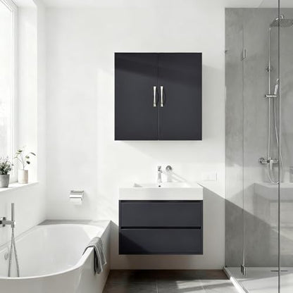 Over Toilet Wall Mount Bathroom Cabinet, Wall Size, Black | Wall-Mounted Over-Toilet Cabinet With Adjustable Shelf, Multi-Use Bathroom & Laundry Storage, HUS-BZR200 - color: Black2