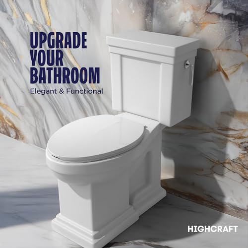 HIGHCRAFT Premium Elongated Toilet Seat with Adjustable Hinges - Molded Plastic Toilet Seat - Fits Standard Elongated Toilets - Oval Seat in White - color: White, size: Elongated