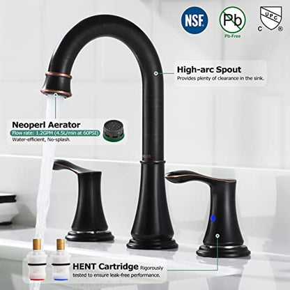 Oil Rubbed Bronze Widespread Bathroom Sink Faucet 8 Inch for Vanity | with All Metal Pop Up Drain, High Arc 2 Handle Lead-Free Deck Mount Bathroom Faucet for 3 Hole Lavatory Utility Sink - color: Oil Rubbed Bronze