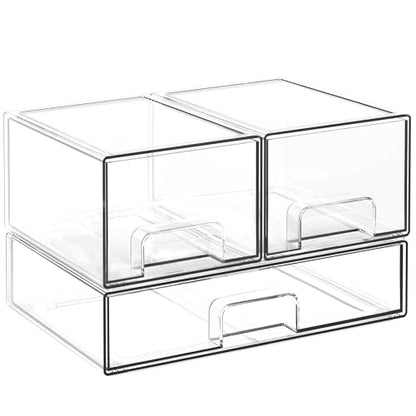 Stackable Storage Drawers, 3 Pack Clear Acrylic Makeup & Baby Bottle Storage Organizer, Versatile Storage Bins for Vanity, Under Sink, Kitchen Cabinets & Pantry (3 Pack)