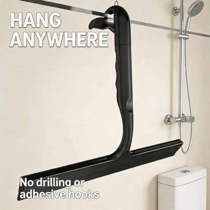 Shower Squeegee for Glass Doors - 10 Inch All-One-Piece Silicone with Built-in Hook Design for Shower Glass, Tile Walls, Mirrors & Windows, Black - size: 10"W x 8"H