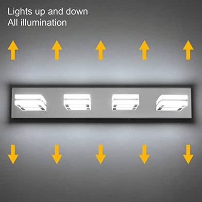 Ralbay Modern LED Bathroom Vanity Lights 4 Lights Up and Down Modern Chrome Bathoom Wall Lighting Over Mirror Rotatable Acrylic Stainless Steel Chrome Vanity Lights - color: Chrome, size: 4 Light