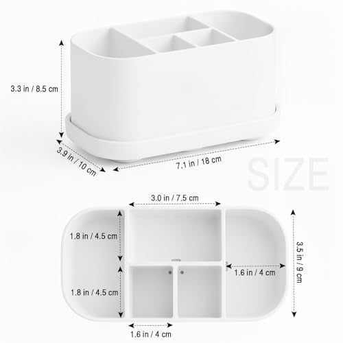 Luxspire Toothbrush Holders for Bathrooms, Silicone, 5 Slots, White | Toothbrush Organizer with Suction Cup Tray, Toothbrush Holder with Drainage for Bathroom Countertop - color: White
