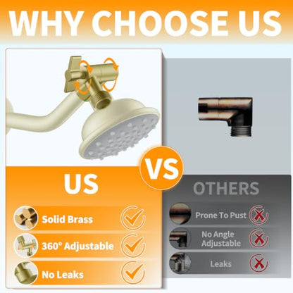 All Metal Shower Head Elbow Adapter, Adjustable Shower Head Extension Adapter Shower Arm Extension Connector for Showerhead, Wall Mounted - Brushed Gold - color: Brushed Gold