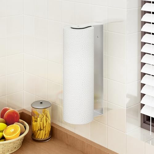 Paper Towel Holder Under Cabinet, Wall Mount Paper Towel Holder for Kitchen Bathroom, Stainless Steel, Adhesive or Screws, Silver - color: Silver