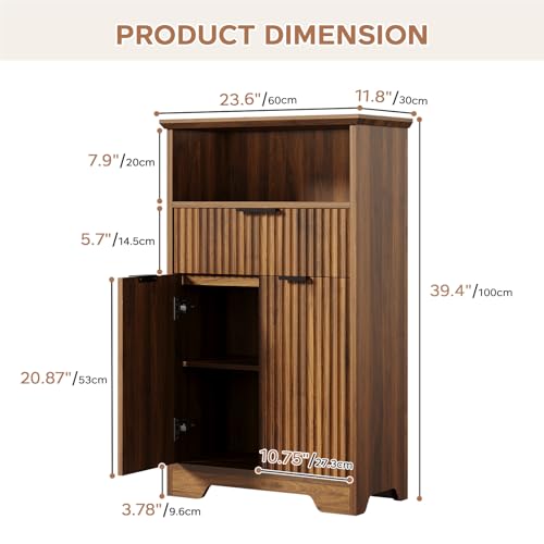 Fluted Buffet Cabinet with Storage, Modern Coffee Bar Cabinet | With Drawer & Adjustable Shelf, Wood Sideboard Cabinet for Kitchen, Bathroom, Entryway and Living Room Walnut - color: Walnut