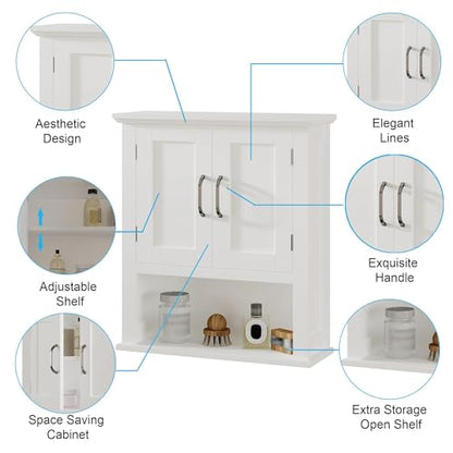 ChooChoo Wood Bathroom Wall Cabinet with Door, White Medicine Cabinet | Rustic Over The Toilet Storage Cabinet, Adjustable Shelf, Open & Concealed Storage, 7.5 x 21.6 x 24 Inches - color: White