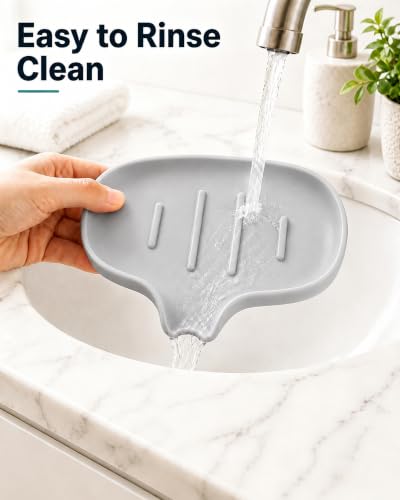3 Pack Soap Bar Holder, AIMAIAIMAI Self Draining Soap Dish, Quick Drainage, Soap Dishes for Bathroom, Shower, Silicone Soap Tray for Kitchen, BPA-Free, Dishwasher Safe (Gray) - color: Grey