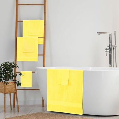 8 Piece Towel Set 100% Ring Spun Cotton, 2 Bath Towels 27x54, 2 Hand Towels 16x28 and 4 Washcloths 13x13 - Ultra Soft Highly Absorbent Machine Washable Hotel Spa Quality - Lime Yellow - color: Lime Yellow, size: 8 Piece Towel Set