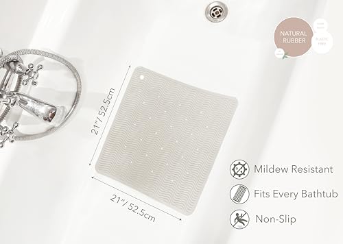 HEVEA Natural Rubber Wave Bath Mat – Square 21x21 in - Non-Slip Shower & Bathtub Mat with 364 Suction Cups, Plastic-Free & Biodegradable (Marble) - color: Marble, size: 20.7" x 20.7" (Square)