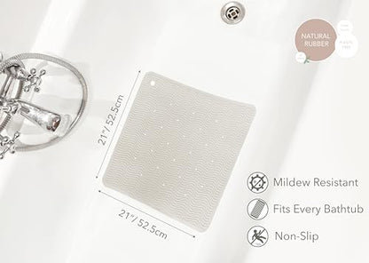 HEVEA Natural Rubber Wave Bath Mat – Square 21x21 in - Non-Slip Shower & Bathtub Mat with 364 Suction Cups, Plastic-Free & Biodegradable (Marble) - color: Marble, size: 20.7" x 20.7" (Square)