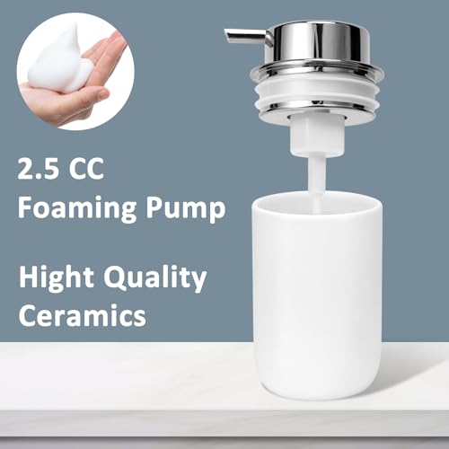 Soap Foaming Dispenser Ceramic with Easy-to-Press Pump Hand Foam Dispenser for Shampoo Bathroom Countertop 13.5 oz - color: Foam-silverwhite