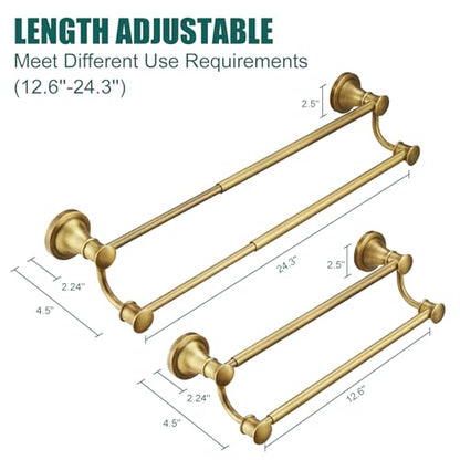 Hoimpro Adjustable Retractable 15-27 Inches Stainless Steel Bathroom Towel Bar, Bathroom Accessories Bath Hotel Double Towel Bar Rod Hanger Wall Mounted Towel Holder Towel Rack, Antique Brass - color: Antique Brass