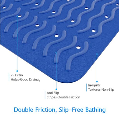 Non Slip Bathtub Mat & Shower Mat, 31x15 Anti Slip Bath Mat for Tub, Soft TPE Anti-Skid Bathroom Mat with 194 Suction Cups & Drain Holes, Wave-Textured Grip, Machine Washable (Deep Blue) - color: Deep Blue