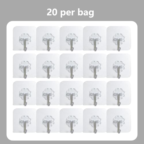 Strong Transparent Adhesive Hooks, 2-Pack No Drill, Removable Self-Adhesive Wall Hooks for Bathroom Damage-Free Hooks for Hanging Towels