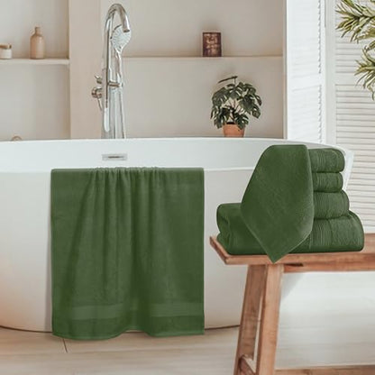 8 Piece Towel Set 100% Ring Spun Cotton, 2 Bath Towels 27x54, 2 Hand Towels 16x28 and 4 Washcloths 13x13 - Ultra Soft Highly Absorbent Machine Washable Hotel Spa Quality - Olive Green - color: Olive Green, size: 8 Piece Towel Set