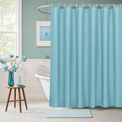 AooHome Standard 72x72 inch Shower Curtain Liner, Soft Polyester Solid Color Shower Curtain with Hooks, Weighted Hem, Water Repellent, Blue - color: Blue, size: 72"W x 72"L (Pack of 1)