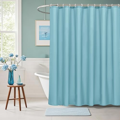 AooHome Standard 72x72 inch Shower Curtain Liner, Soft Polyester Solid Color Shower Curtain with Hooks, Weighted Hem, Water Repellent, Blue - color: Blue, size: 72"W x 72"L (Pack of 1)