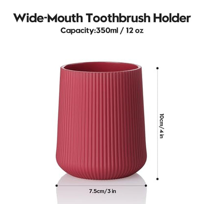 YAUKPH Red Striped Toothbrush Holder | for Electric Toothbrushes Bathroom Organizer Cup for Toothpaste Kids & Adults - color: Red Ribbed