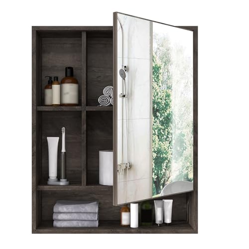 ChooChoo Bathroom Wall Mirror Cabinet, Medicine Cabinet with Storage Shelf | Over The Toilet Storage Cabinet, Adjustable Shelf, 6.3 x 21.6 x 24 Inches, Grey - color: Grey