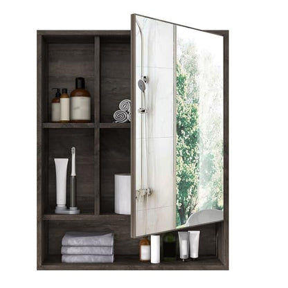 ChooChoo Bathroom Wall Mirror Cabinet, Medicine Cabinet with Storage Shelf | Over The Toilet Storage Cabinet, Adjustable Shelf, 6.3 x 21.6 x 24 Inches, Grey - color: Grey
