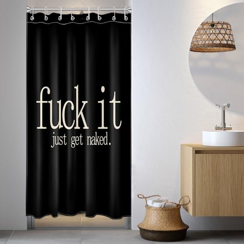 LB Black and Cream Small Stall Shower Curtain 48 x 68 inch, Get Naked Half Size Shower Curtain Liner, Funny Narrow Shower Curtains for Bathroom Decor, 48 inch Fabric Shower Curtains Set with Hooks - color: Black Cream, size: 48"W x 68"L (Pack of 1)