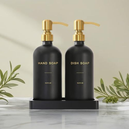 Prus Waso Black Soap Dispenser for Kitchen Sink, Gold & Black | Hand and Dish Soap Dispenser with Stainless Steel Pump, Perfect for Gold Kitchen Accessories - color: Hd Gold Pump & Black Bottle