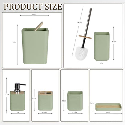 CERBIOR Bamboo Bathroom Accessories Set 6 Piece Square Spiral Set,Green | Includes Soap Dispenser, Toothbrush Holder, Toothbrush Cup, Soap Dish for Decorative Countertop and Housewarming Gift - size: Complete Set, style: Green