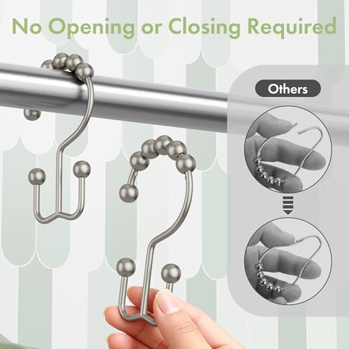 Shower Curtain Rings, Rust-Resistant Metal Double Shower Hooks for Curtain Rolling Shower Curtain Hooks Rings Shower Rings for Bathroom Shower Curtain Rod, Matte Nickel, Set of 12 Rings - color: Matte Nickel, style: Modern - Double Hooks